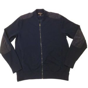 Michael Kors Full Zip Up Sweatshirt Elbow Pads Crew Neck Navy Blue Mens Medium M